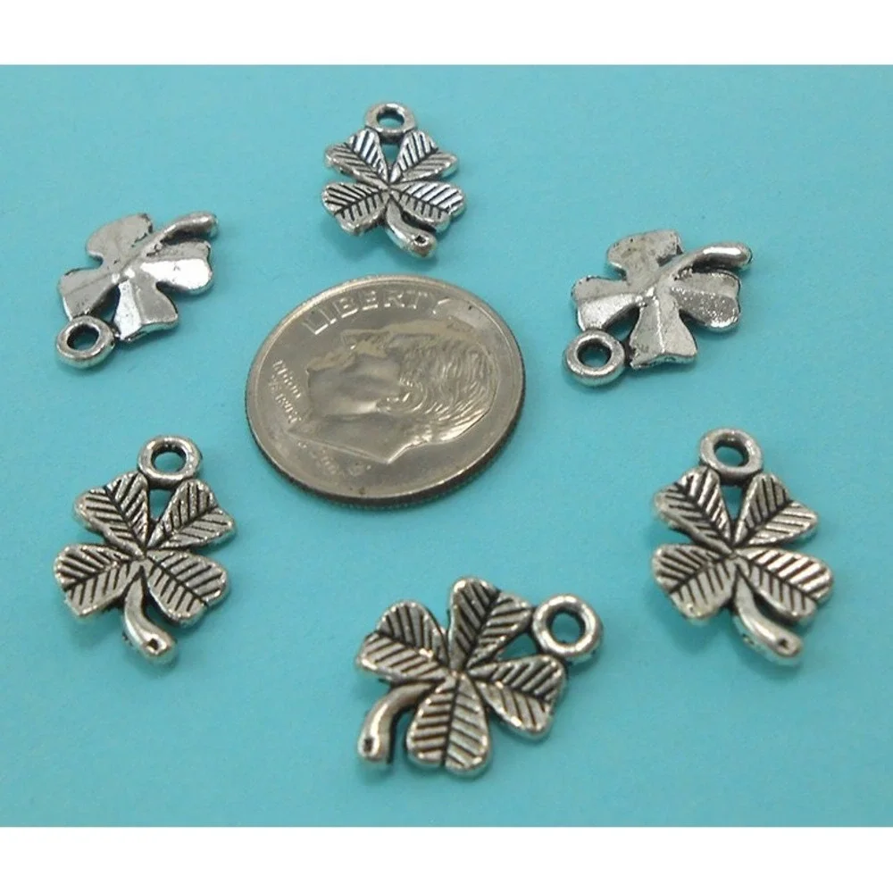 12pcs Small Four Leaf Clover Charms‎ Silver Tone 4 Leaf Clover